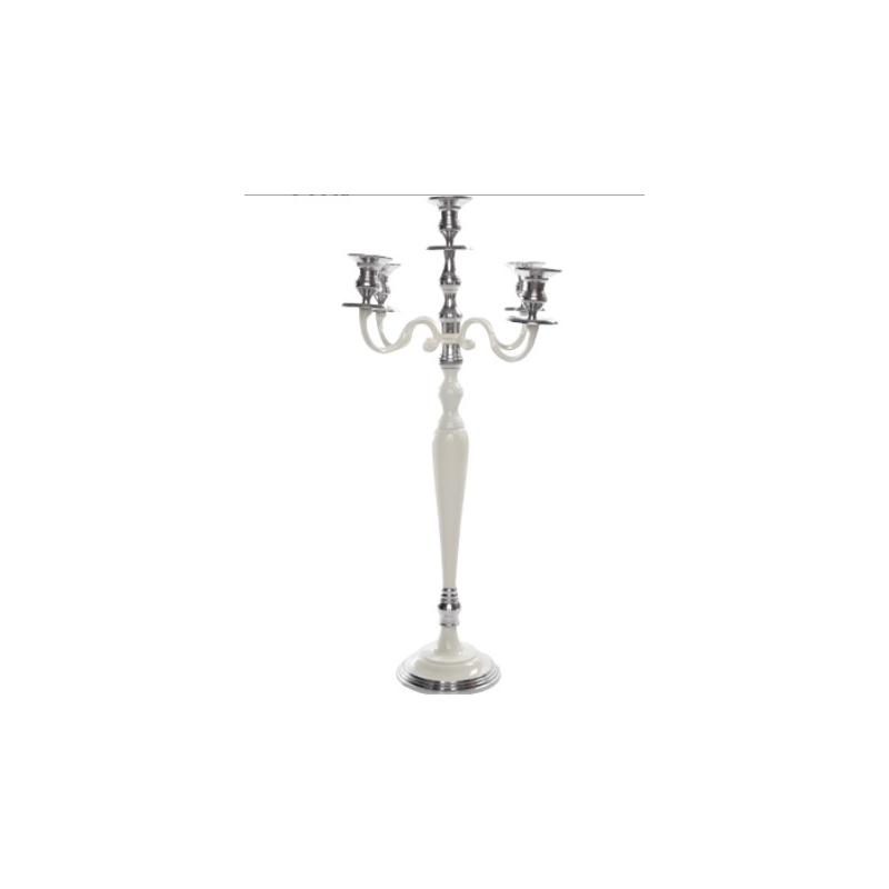 Chandelier 5 branches Blanc et Argent 78 cm