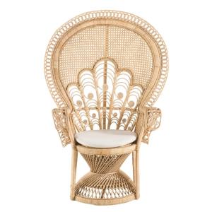 Fauteuil Emmanuelle - Style Bohème avec Coussin Assorti en Rotin Clair