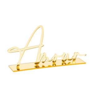 Deco Amour en Plexi Or 9.5 x 19.5 cm Sur Socle
