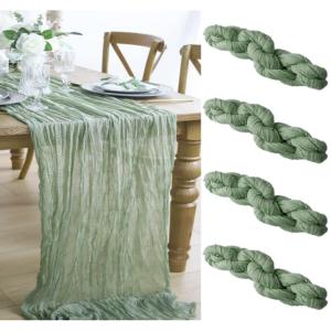 Chemin de table gaze de coton vert sauge 4m x 0,90 m
