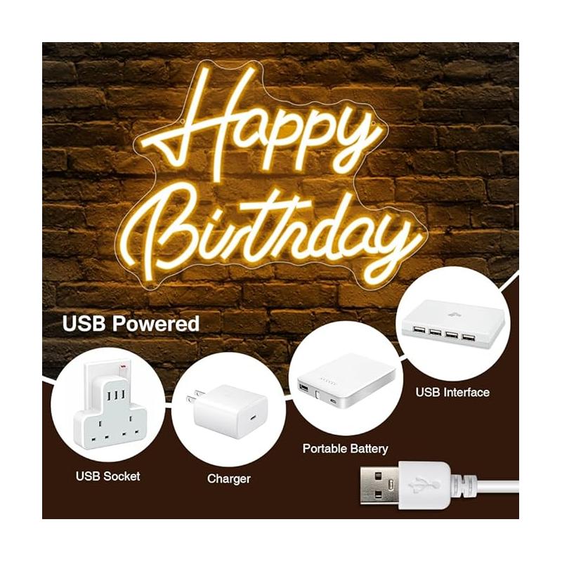 Décor Néon LED "Happy Birthday" GEANT