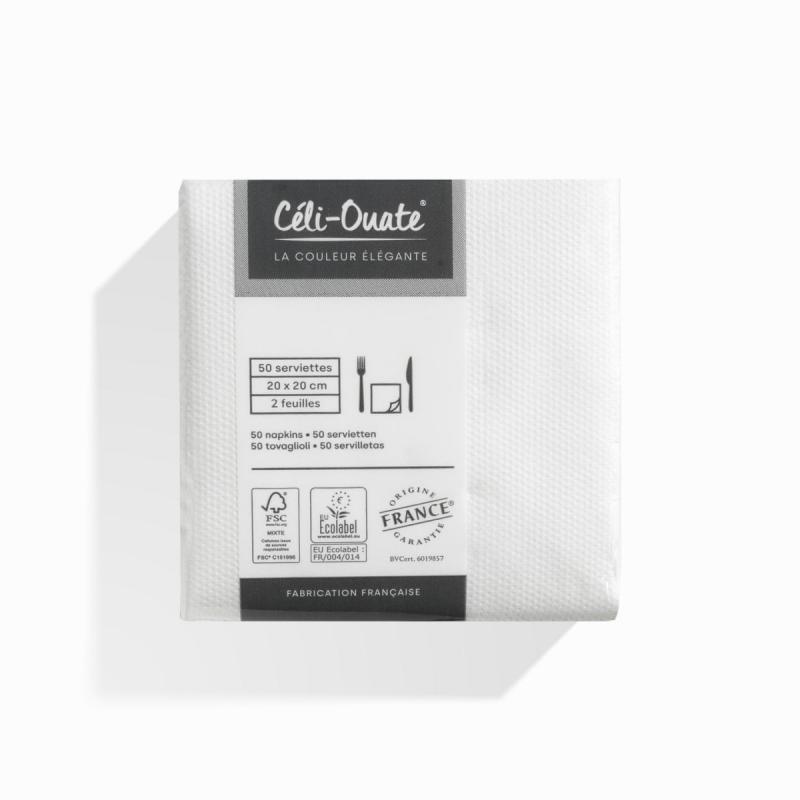 50 Serviettes Cocktail Ouate BLANC (taille 20x20cm)