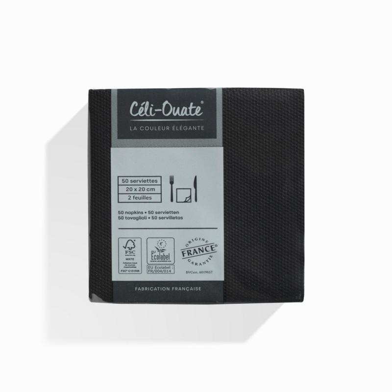 50 Serviettes Cocktail Ouate NOIR (taille 20x20cm)