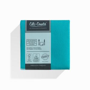 50 Serviettes Cocktail Ouate Turquoise (taille 20x20cm)