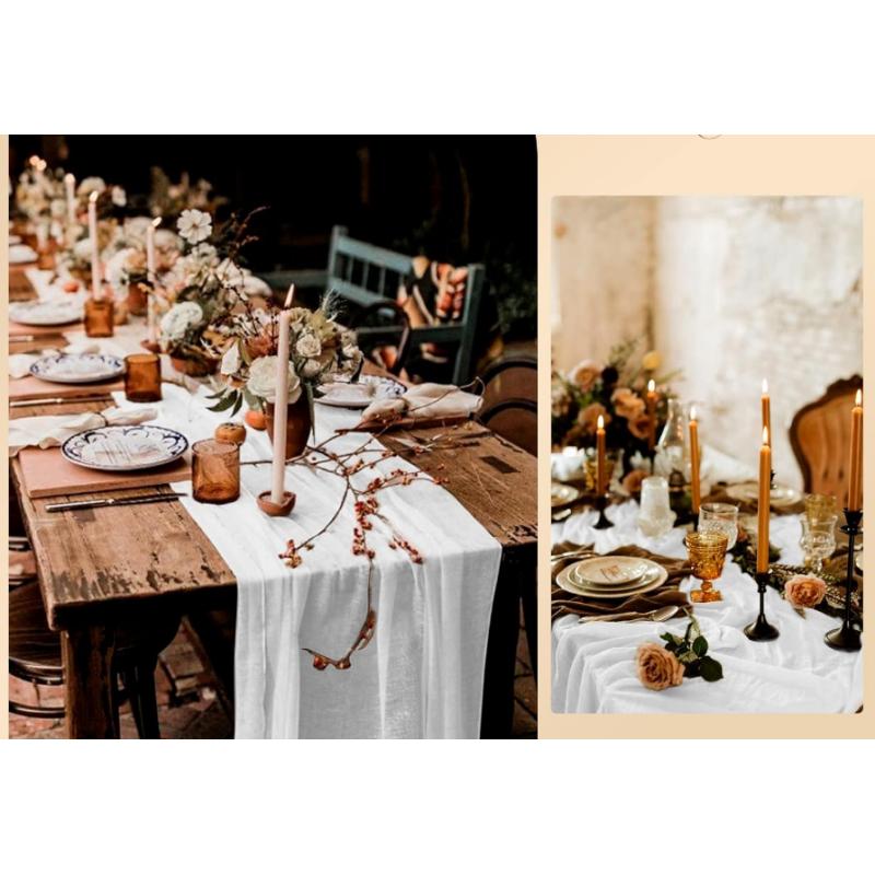 Chemin de table gaze de coton BLANC 4m x 0,90 m