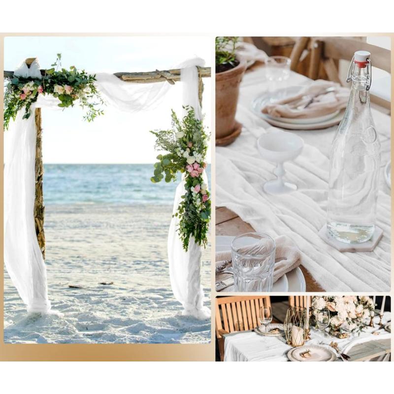 Chemin de table gaze de coton BLANC 4m x 0,90 m