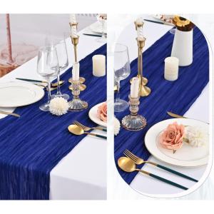 Chemin de table gaze de coton BLEU MARINE 4m x 0,90 m