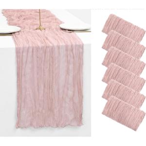 Chemin de table gaze de coton ROSE PALE 4m x 0,90 m
