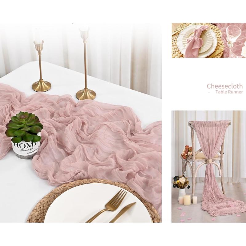 Chemin de table gaze de coton ROSE PALE 4m x 0,90 m