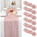Chemin de table gaze de coton ROSE PALE 4m x 0,90 m