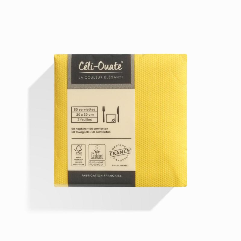 50 Serviettes Cocktail Ouate CITRON (taille 20x20cm)
