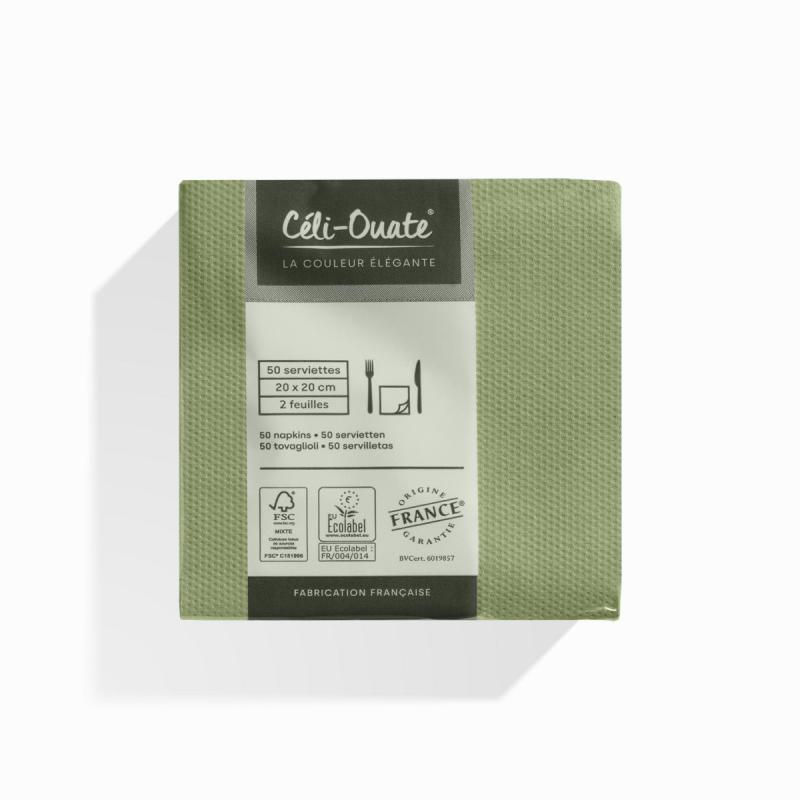 50 Serviettes Cocktail Ouate OLIVE TENDRE (taille 20x20cm)