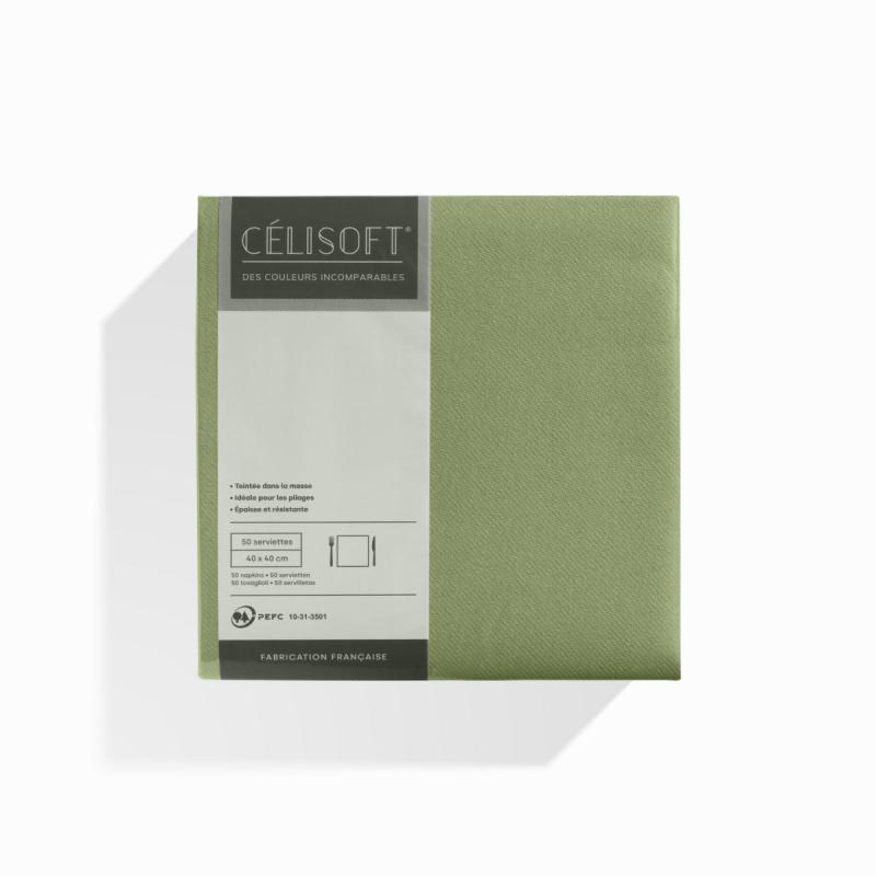 50 Serviettes Intissées OLIVE TENDRE (taille 40x40cm)